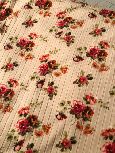 Tan Background Floral on Rib Knit