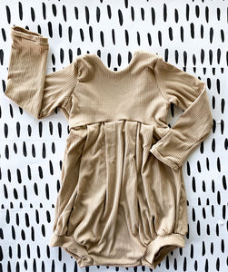 Taupe Rib Knit Long Sleeve Lillie Romper